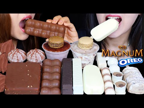 ASMR MILK VS WHITE CHOCOLATE MAGNUM ICE CREAM, AERO BUBBLY CHOCOLATE, KLONDIKE BAR, MACARON, OREO 먹방