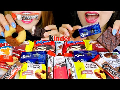 ASMR TRYING SNACKS FROM AROUND THE WORLD (CHOCOLATE CAKE, COOKIES, DONUTS, CHIPS) 먹방 | Kim&Liz ASMR