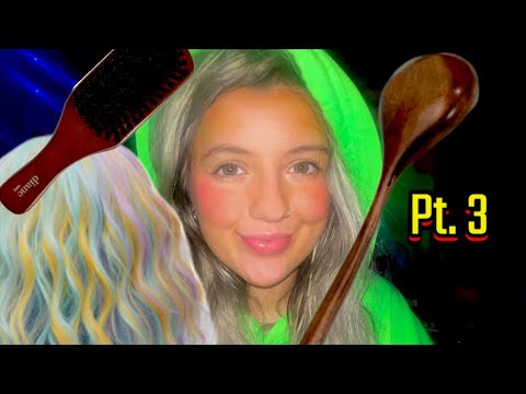 ASMR LIVE pt. 3 💚💚 — wooden spoon, hair brushing, & mouth sounds!