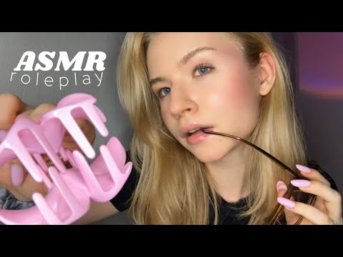 Your classmate plays with your hair in class | ASMR school roleplay, mic brushing, whispers