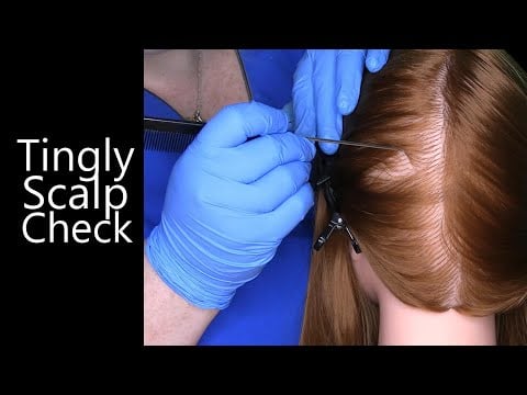 ASMR Tingly Scalp Check (Gloves, Rat Tail Comb, Whispering, Close Up) Medical Roleplay