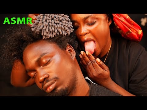 Asmr✨Fake spit painting braid loosening, Intense scalp scratching belly button massage, Mouth Sound.