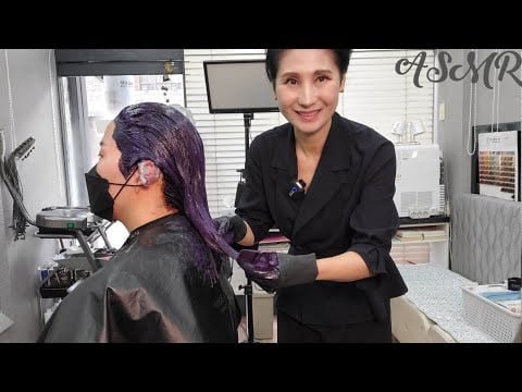 미용실 ASMR  적자주빛  톤다운 전체염색  Reddish-purple tone-down entire dyeing  /Korean hair salon