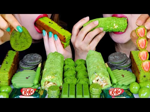 ASMR GREEN TEA MOCHI, EDIBLE TOWEL CREPE CAKE, MATCHA KITKAT, CHOCOLATE CAKE, STRAWBERRY CHOCOLATE먹방