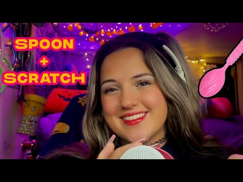 ASMR plastic spoon + mic scratching! Mouth sounds, personal attention, ring sounds, sleep sounds!