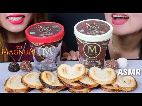 ASMR MAGNUM ICE CREAM PINTS + BUTTERFLY COOKIES 매그넘 아이스크림 리얼사운드 먹방 アイスクリーム | Kim&Liz ASMR