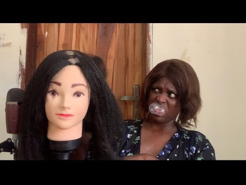 Asmr : Role play rude hair dresser style your hair with bubble gum cracking and soft whispers
