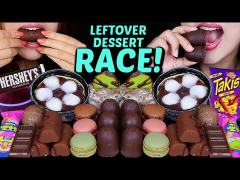 ASMR LEFTOVER DESSERT RACE! MINI DOVE ICE CREAM BARS, MOCHI ICE CREAM CUPS, MARSHMALLOW, MACARONS 먹방