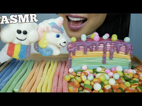 ASMR UNICORN CANDY PARTY *CREPE CAKE (EATING SOUNDS) NO TALKING | SAS-ASMR