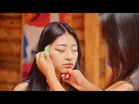 ASMR massage with gua sha facial tools, hair play & natural ASMR triggers for relaxation & sleep