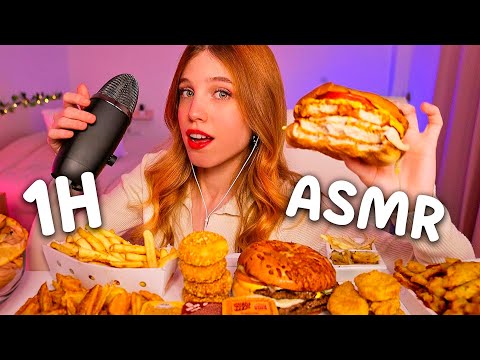 ASMR 1 HORA COMIENDO COMIDA CRUJIENTE 🍔🍟🍗🍣 (Burger King, Mcdonalds, Sushi, Popeyes, KFC, Snacks)