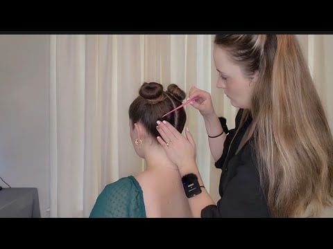 ASMR Perfectionist Twin Bun Hairstyle | Mini Comb & Final Touches 