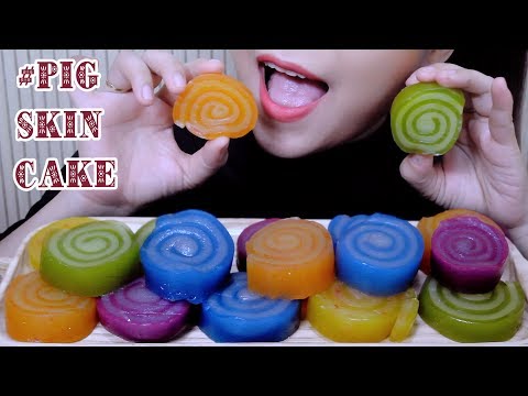 ASMR five-color pig skin rollcake , Satisfying sticky EATING SOUNDS | LINH-ASMR