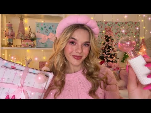 ASMR Giving You A 1h Pinkmas Makeover 🎀☃️✨ (pampering, hair play, makeup, etc)