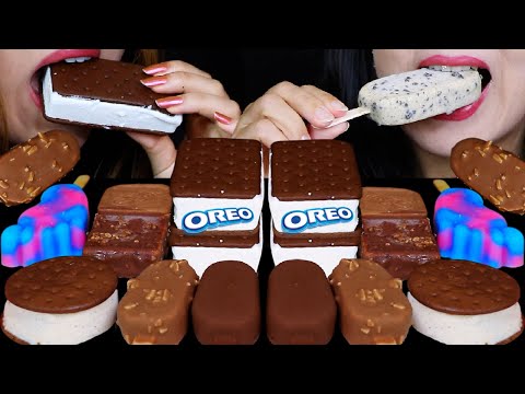 ASMR ICE CREAM PARTY! MINI CHOCOLATE ICE CREAM BARS, CRISP N CAKE, OREO, COTTON CANDY FOOT BAR 먹방