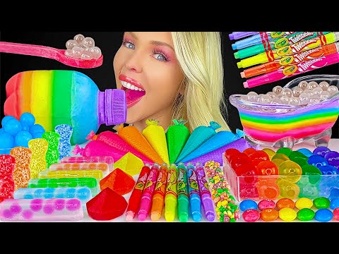 ASMR RAINBOW FOOD MUKBANG TWISTABLE CRAYONS, YOGURT PIPING BAGS, LAYERED JELLO CHUBBY, BOBA JELLY 먹방