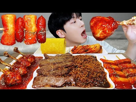 ASMR MUKBANG | 직접 만든 양념 치킨 레시피 & 짜파게티 디저트 먹방 & FRIED CHICKEN RECIPE DESSERT