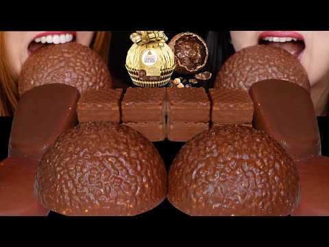 ASMR EATING GIANT FERRERO ROCHER CHOCOLATE BALL, CRUNCHY ICE CREAM BARS, CHOCO CREAM WAFERS 먹방