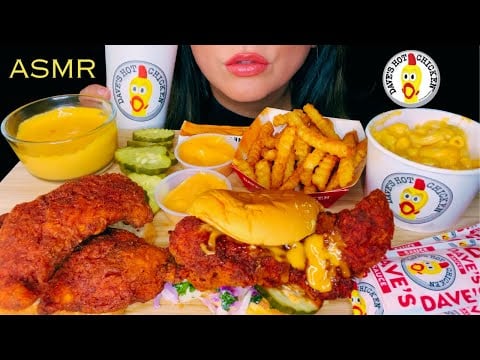 ASMR DAVE'S HOT CHICKEN MUKBANG (TENDERS, SLIDER AND CHEESY FRIES) EATING SOUNDS