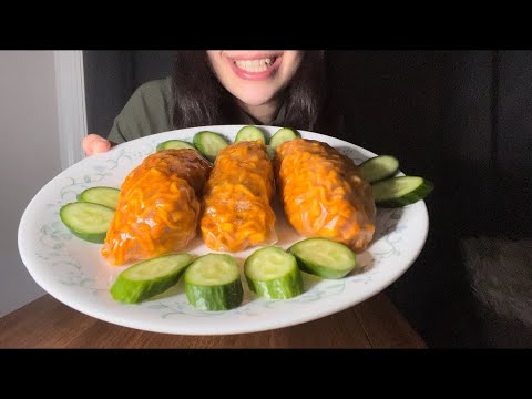 SPICY FIRE NOODLE WRAP ASMR *CHEWY EATING SOUNDS*