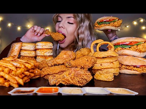 ASMR MOST POPULAR FOOD AT POPEYES (CHICKEN SANDWICH, FRIED CHICKEN, CAJUN FRIES, BISCUITS MUKBANG 먹방