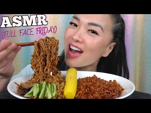 ASMR EATING SPICY BLACKBEAN NOODLES (EATING SOUNDS) NO TALKING *FULL FACE FRIDAY | SAS-ASMR