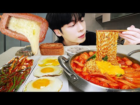 ASMR MUKBANG | 직접 만든 스팸 부대 라면 & 치즈 통스팸,계란, 파김치 먹방 | RECIPE KOREAN HOME FOOD الأرز المنزل Nhà gạo