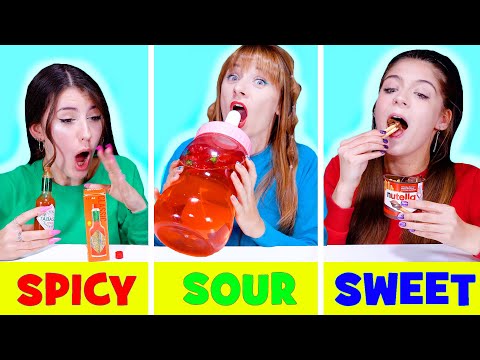 SPICY VS SWEET VS SOUR FOOD CHALLENGE || ASMR EATING By LiLiBu