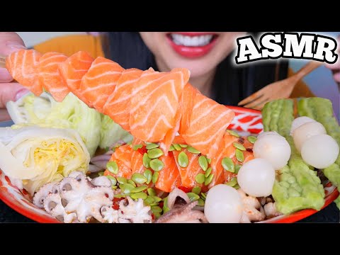 ASMR SPICY SALMON OCTOPUS THAI SALAD + FRESH VEGGIES (EATING SOUNDS) NO TALKING | SAS-ASMR