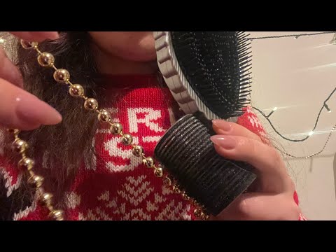 ASMR doing your hair for the Christmas party🥳🎄water sound, braiding & invisible clips🎀 no talking 