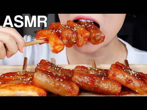 ASMR Rice Paper Tteok(Rice Cake) Skewers 라이스페이퍼 떡꼬치, 소떡소떡 먹방 Eating Sounds Mukbang