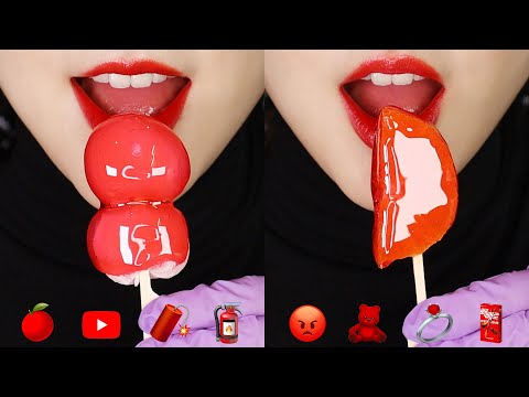 RED FOOD ASMR CANDIED FRUITS ASMR CANDIED MOCHI ASMR EMOJI FOOD ASMR ❤️