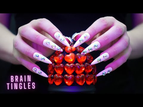 Asmr Mic Scratching - Brain Scratching & Tapping with Rhinestones & Long Nails -No Talking for Sleep