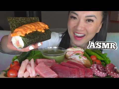 ASMR SASHIMI PLATTER + SEA URCHIN ROLL + FRESH VEGGIES (EATING SOUNDS) NO TALKING | SAS-ASMR