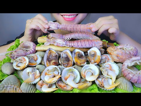 ASMR EATING SEAFOOD PLATTER( CLAMS , MANTIS SHRIMPS) EATING SOUNDS | LINH-ASMR