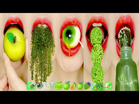 Emoji Challenge ASMR Green Food Eating sounds Honey Jelly, Kohakuto, Sea Grape 초록색 이모지 먹방 Mukbang