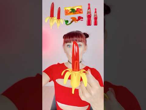 ASMR Red Jelly Banana, Gummy Dragon, Twist And Drink