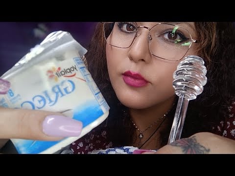 ASMR Comiendo yogurth griego con cuchara mielera de cristal