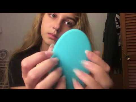 ASMR - hair brush sounds, hair brushing and tapping - whispering