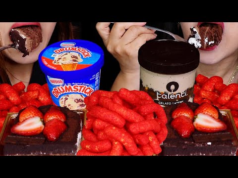ASMR SPOONABLE CHOCOLATE CAKES + ICE CREAM TUBS + FLAMIN HOT CHEETOS 아이스크림 먹방 アイスクリーム 冰淇淋 Kem cây