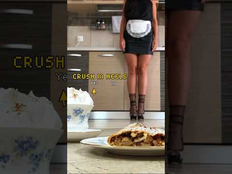 Pea vs. Whipped Cream Apfelstrudel! Crushing Food in Heels! Oddly Satisfying! ASMR