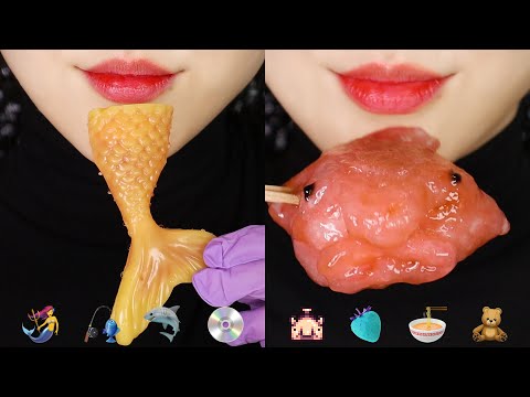BLOBFISH, BEESWAX CANDY ASMR TAPIOCA PEARL ASMR EMOJI FOOD ASMR 🐡