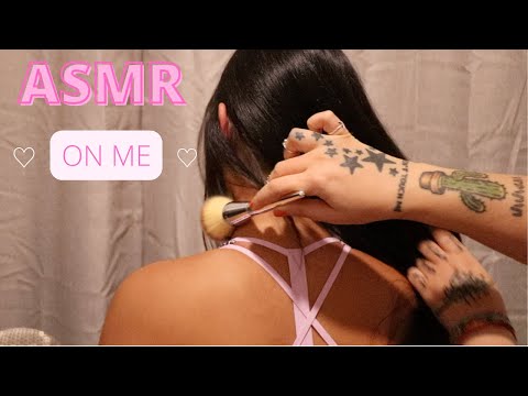 ASMR | Hair/Neck/Back BRUSHING & TRACING + Hair Play W/ My Sister ♡ (No Talking)