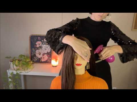 ASMR Hairdresser (gentle whispers, spraying, teasing, combing)