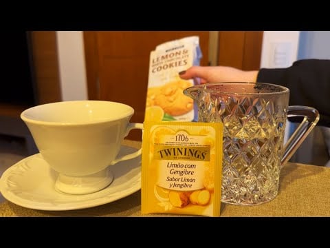 ASMR: FAZENDO CHÁ DE LIMÃO COM GENGIBRE + PROVANDO COOKIE DE LIMÃO COM CHOCOLATE BRANCO