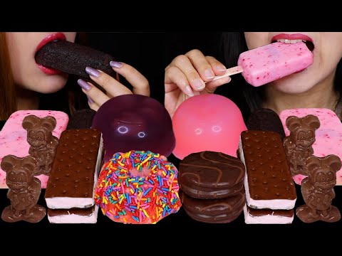 ASMR NEAPOLITAN ICE CREAM SANDWICHES, MICKY MOUSSE CHOCOLATES, STRAWBERRY SPRINKLE BUNDT CAKE  먹방