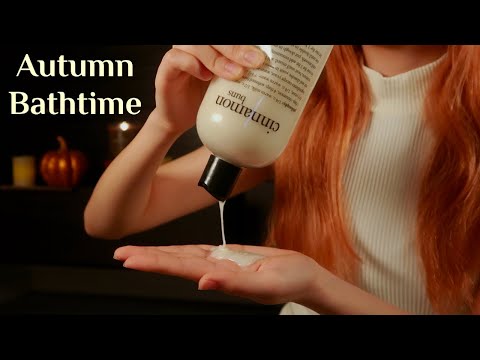 ASMR | Quiet Evening Bathtime Before Bed 🕯🍂 (bubble bath, shampoo, facial steam, honey mask)