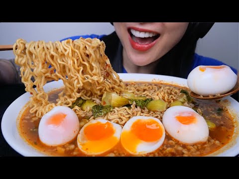 TOM YUM NOODLES + SOFT BOIL EGGS (ASMR EATING SOUNDS) NO TALKING | SAS-ASMR