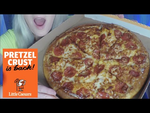 ASMR Little Caesar's Pretzel Crust Pizza Mukbang | Chit Chat, What I'm watching on TV | Whispered