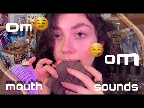 Fake Food ASMR 🍫 ~ Fake Eating Mouth Sounds w/ Invisible Slime and Wooden Spoon + (wet/crunchy)